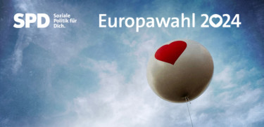 Symbolfoto: Luftballon mit roten Herz und Schriftzug mit Europawahl 2024